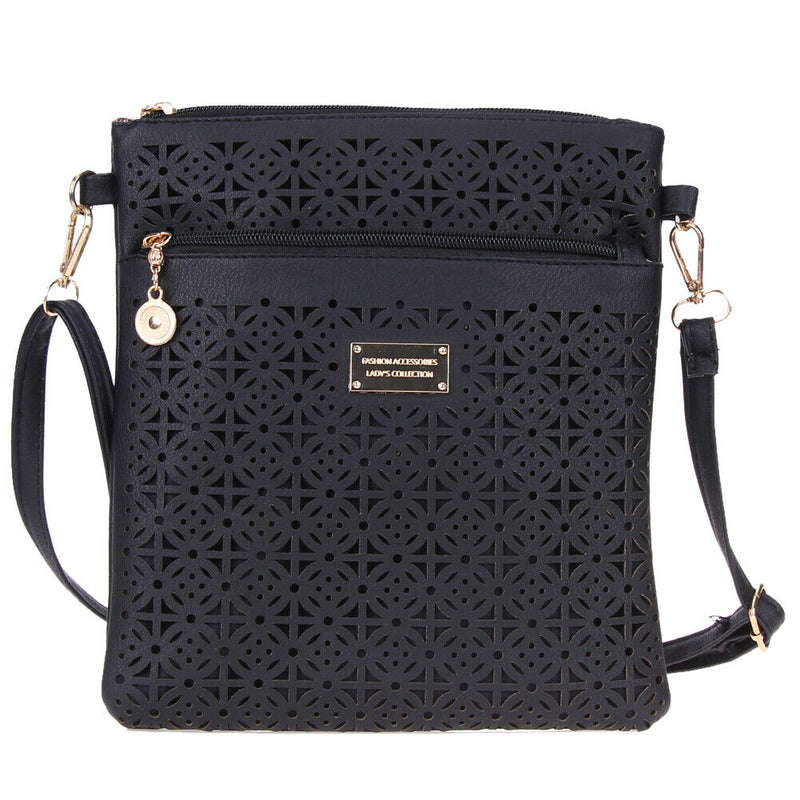 Leisure Hollow Out Women Wallet Shoulder Crossbody Bag (Black)