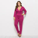 New Autumn Office Women Jumpsuits Rompers Sexy Deep V Neck Plus Size Solid