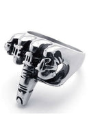 Jewelry biker men's ring, stainless steel, retro middle finger, black + sil