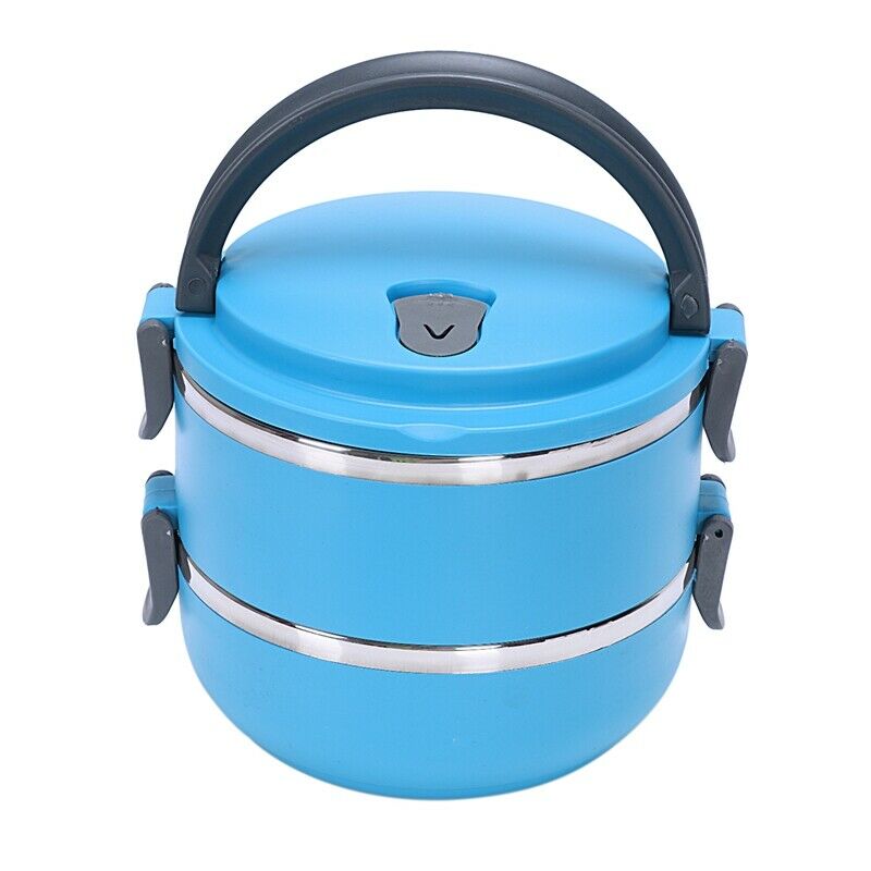 2-Layer Stainless Steel Portable Insulated Thermal Lunch Box Bento Food Con
