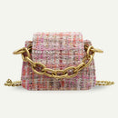 Women Woolen Messenger Shoulder Bags Mini Totes Flap Chain Handbag (Pink)
