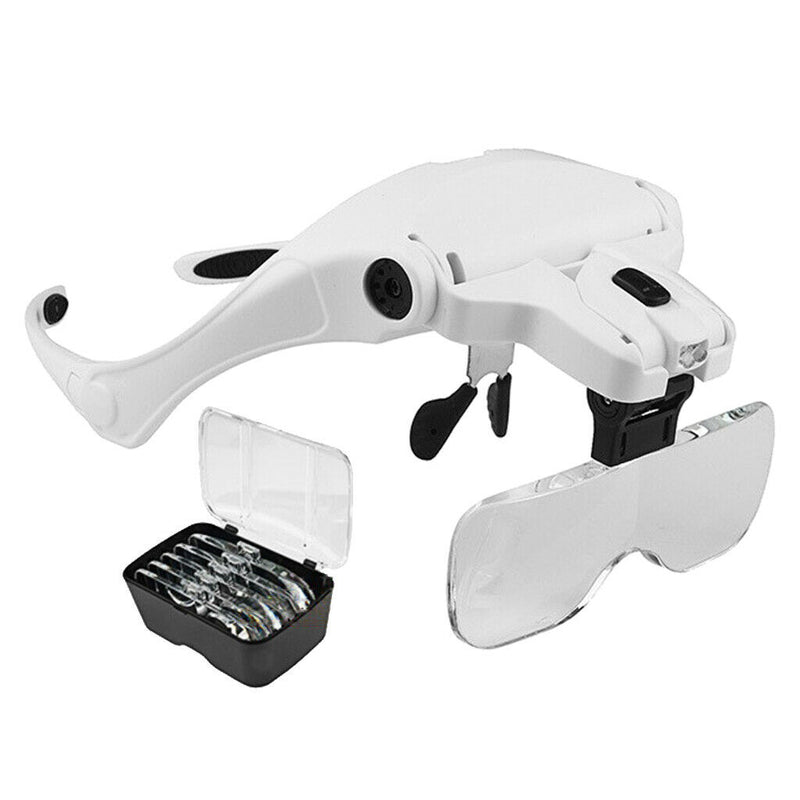 Head Glass LED Lamp Visor Head Loupe Jeweler Watch Magnifier