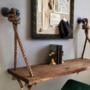 Wall Shelves Floating Shelf Wall Mounted Desk Bookrack Hemp Rope Wooden Sto
