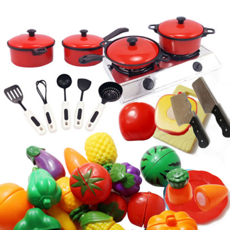 Children Kids Play Toys Kitchen Utensils Pots Pans Cooking Food Dishes Cookware