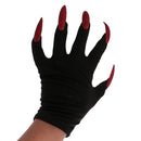 Scary Woman Witch Gloves w/ Long Red Glitter Fingernails Halloween Costume