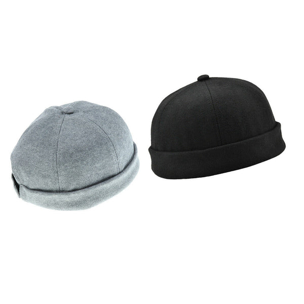 2 Pieces Unisex Men Fashion Docker Retro Cap Skullcap Beanie Grey Black Hats