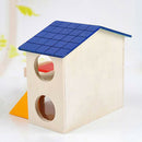 Cute 2 Layers Wooden Hamster Sleeping Grinding Pet House with Feeding Trough Del