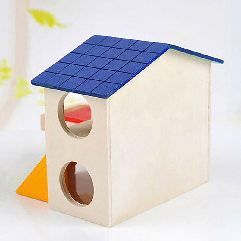 Cute 2 Layers Wooden Hamster Sleeping Grinding Pet House with Feeding Trough Del