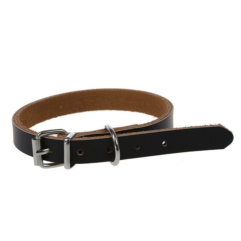 Leather collar for dogs cats puppy pet S Black