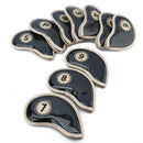 10 Pcs Pu Leather Black Smooth Surface Club Heads Golf Iron Headcover With