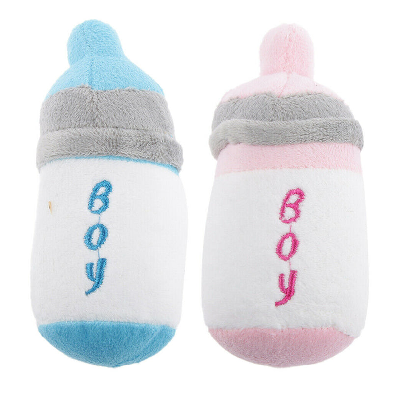 2 pcs NEW Tough Plush Squeaky Baby Bottle Toys Dog/Puppy/Cat Pets Supplies