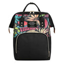 Mummy Maternity Backpacks Plant Print Baby Diaper Shoulder Bags (Black)