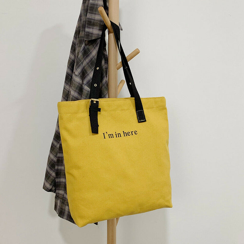 Canvas Women Shoulder Totes Bags Letters Large Shopping Handbags (Yellow)