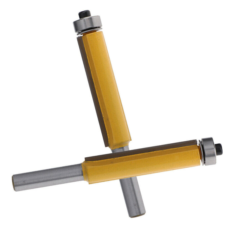2Pc 8mm Shank Alloy Long Straight Bearing Router Bit Woodworking Cutter