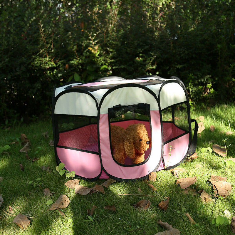Portable Folding Pet Tent Oxford Dog House Cat Cage Zipper Kennel (Pink)