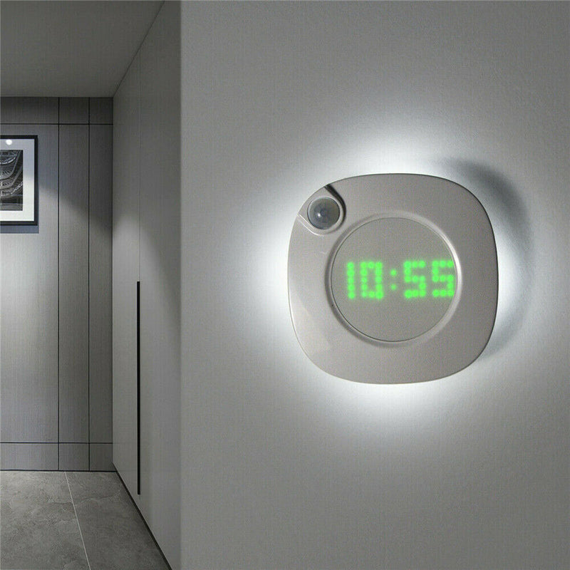 1*LED Digital Time Wall Clock With PIR Motion Sensor Night Light Home Clock Lamp