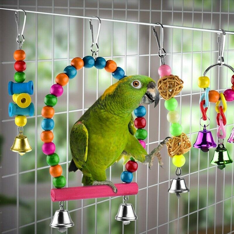 Parrot Bird Toys Pet Bird Cage Hanging Bell, Colorful Chowing Hanging Swing
