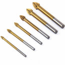 6pcs Titanium Coated Glass Drill Bits Set 4 Cutting Edges Cross Spear Head