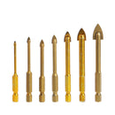 7 Pcs 3/4/5/6/8/10/12mm Titanium Coated Glass Drill Bit With Hex Shank Set