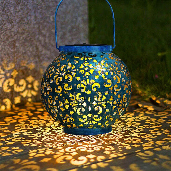 Solar LED Iron Art Lantern Light Outdoor Garden Yard Handheld Hanging Lamp A#S
