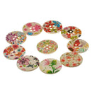 10pcs Flower Floral Printed 4-holes Wooden Buttons for Sewing Craft DIY 50mm