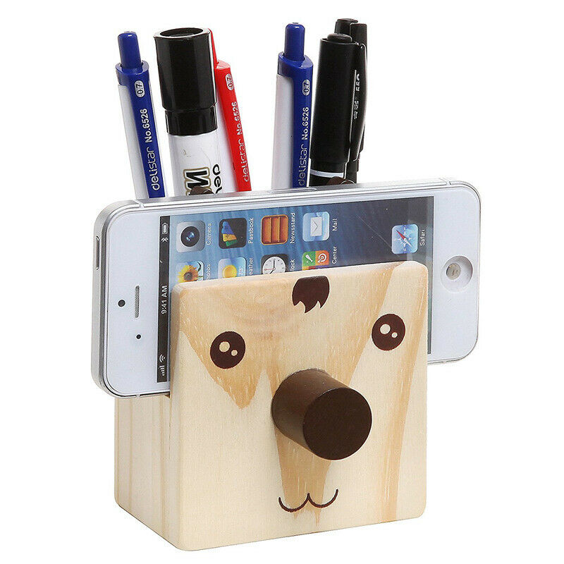 Humorous Reindeer Design Wood Desktop Pencil Cup Organizer / Novelty Eyegla E6M5