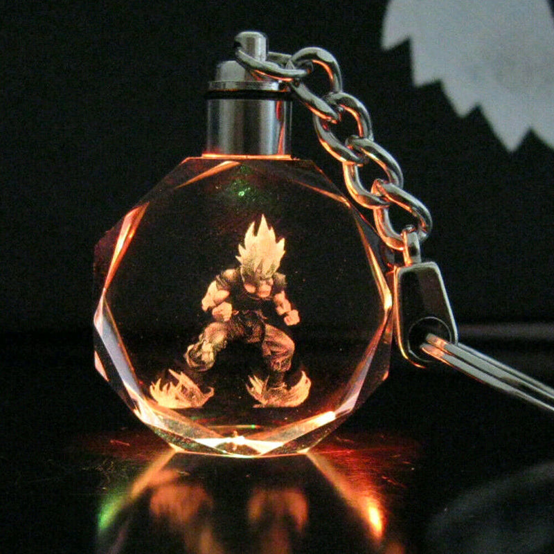 Dragon Ball Z Saiyajin Son Goku Trunks Crystal Key Ring Chain LED Light Pendant