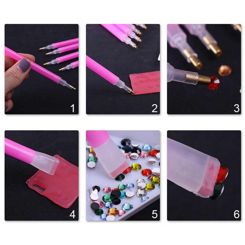 5Pcs/set Dual-ended Nail Art Rhinestone Gem Picker Pink Dotting Pen Manicure Hn