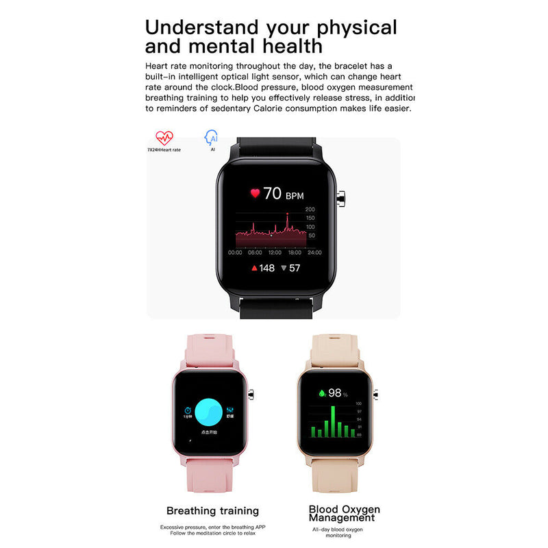 Fashion Smart watch IP68 Waterproof Full Touch Screen Wristwatch Black