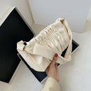 Women Candy Tote Bag Pleated PU Shoulder Portable Underarm Handbag (Beige)