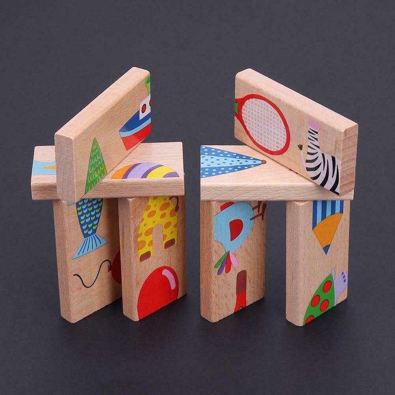 28pcs/Set Dominoes Wooden Puzzle Cartoon Montessori Educational Baby Toys