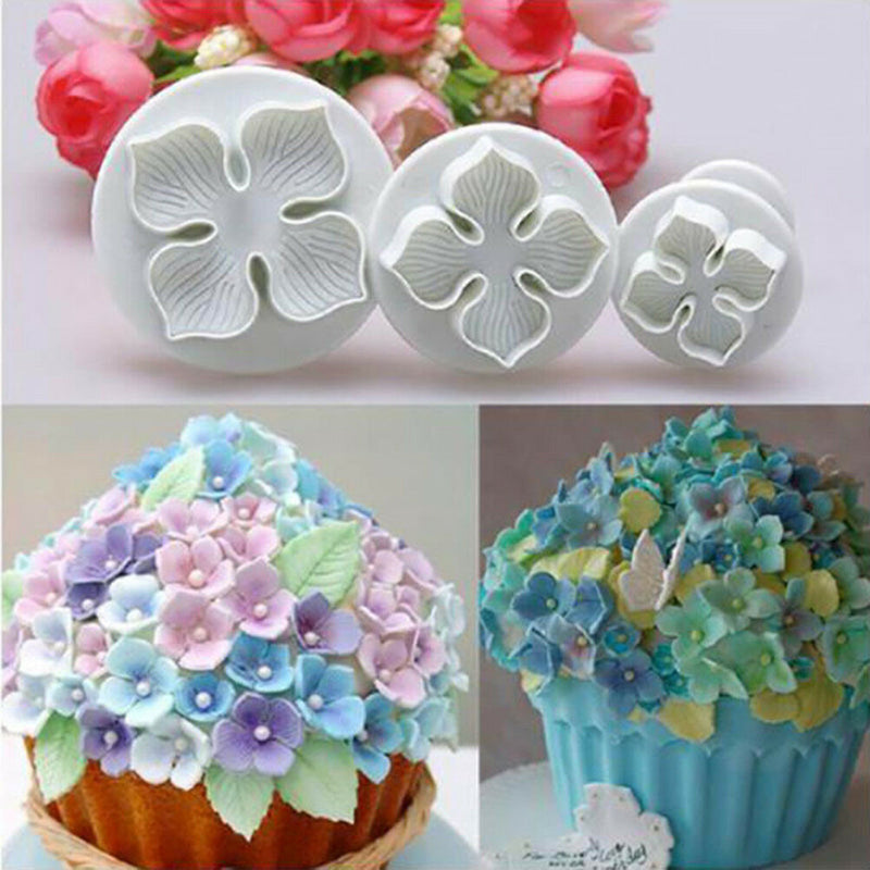 3pcs DIY Bakeware Flower Plunger Cutter Mold Embossed Stamp Fondant CakeCooki OZ