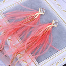Women's Fashion Tassel Diamond Earrings Feather Long Earrings, Pink R6G1