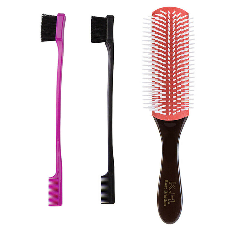 9-Row Hair Brush And Dual-Ended Hair Edge Brush Hair Styling Comb,Set of