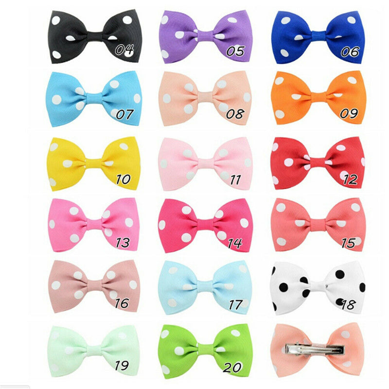 20Pcs Baby Girls Dot Hair Bows Band Boutique Alligator Clip Grosgrain Ribbon FT