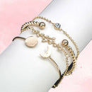4Pcs/Set Women Bohemian Crystal Bracelet Leaf Moon Handmade Alloy Bangle Jewe ME