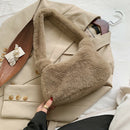Women Fluffy Shoulder Bag Solid Plush Handbags Female Winter Totes (Brown)