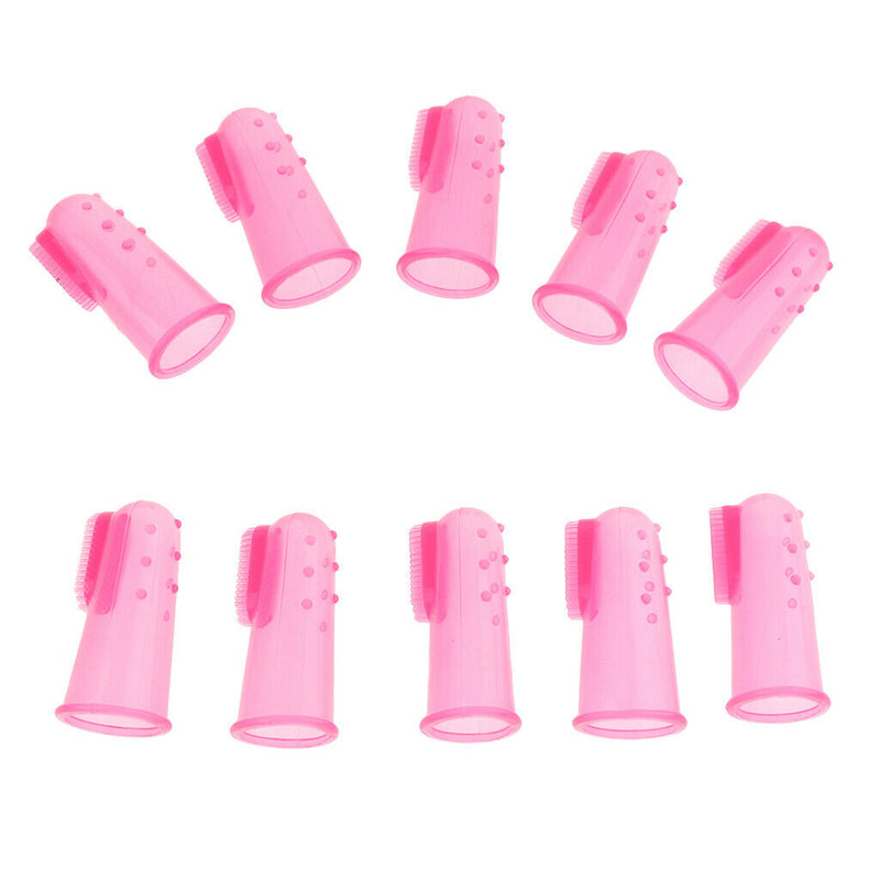 10 Pcs Dog Finger Toothbrush Dental Hygiene Finger Brushes for Dog Cat Pink