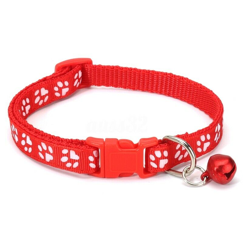 12PCS Dog Collars Pet Cat Puppy Buckle Nylon Collar with Bell 6 Colors T3Z9