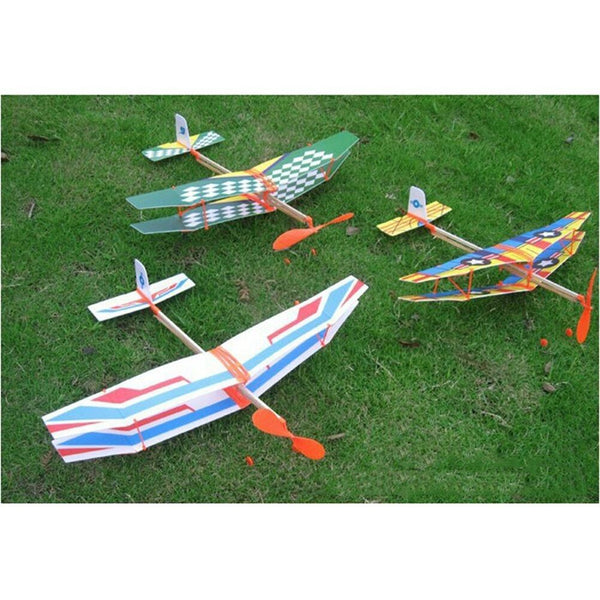 Rubber Band Powered Glider Biplane Assemble Aircraft Plane Kid Education yiS TE