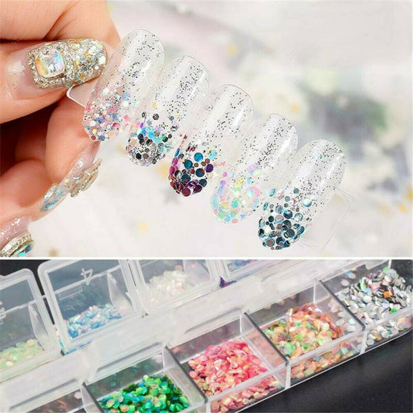 Mixed Hexagon Nail Dust Sets Glitter Mermaid Sequin Gel Decoration 12 Colors