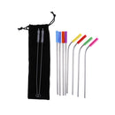 8pcs Metal Straight Bend Drinking Straws Silicone Tip with 2pcs Cleaner Brush ME