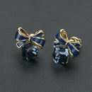 Bowknot Cubic Diamonds Cube Crystal Anti Allergic Ear Stud (Light Blue) A