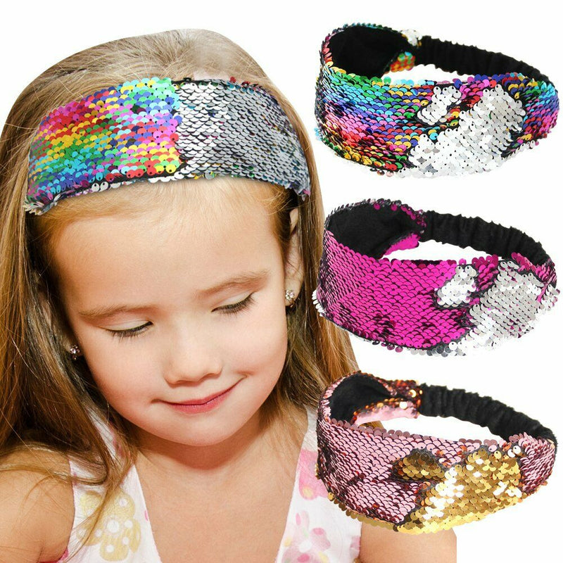 Sequin Headbands Mermaid Reversible Sequins Headband Elastic Stretch Sparkl R1F5
