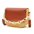 Woven Straw Shoulder Bag Women PU Splicing Beach Travel Small Money Pouch