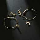 4X Bohemian Large Circle Earrings Ear Clip Crystal Moon Star Stud Jewelry JR