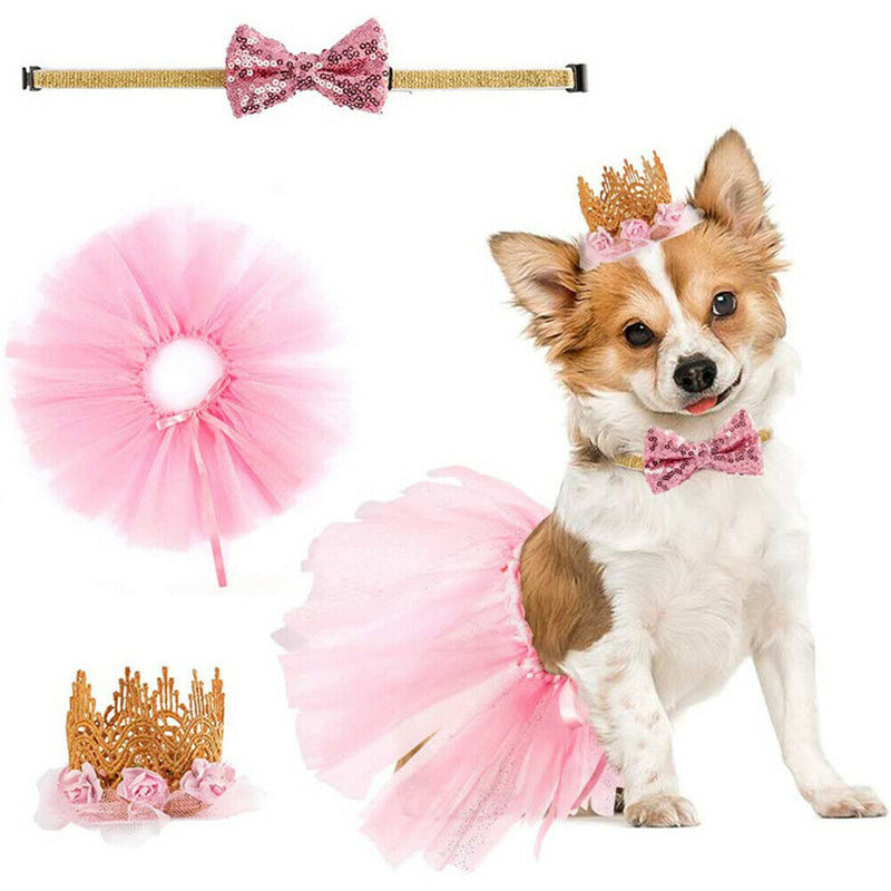 Tutu Skirt Dog Birthday Set Pet Decoration Crown Hat Party Supplies Headdress