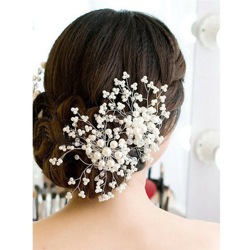 Flower Wedding Hair Pins Bridesmaid Crystal Diamante Pearls Bridal Clips Grip Gw