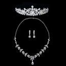 Necklace and earrings rhinestone diadem for bridal wedding I5C7
