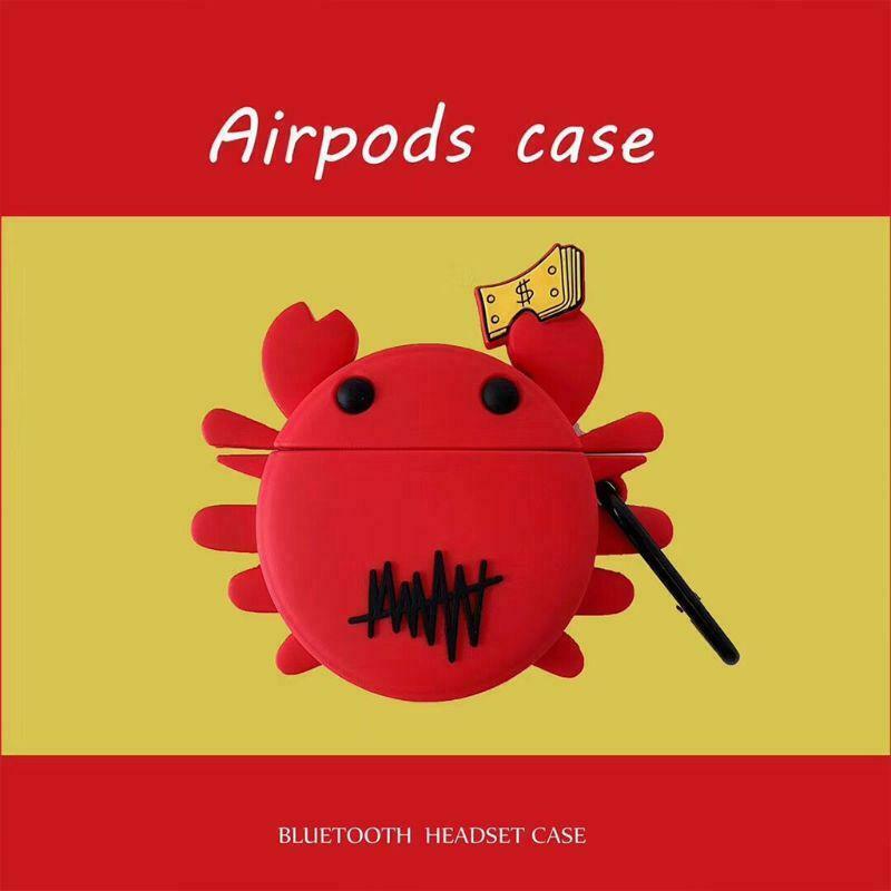 Red Crab Pattern Case Silicone Protective Cover with Carabiner for Airpods 1/2